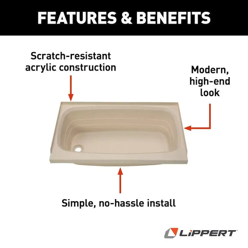 Beige acrylic Lippert RV bathtub standard tub for your camper upgrade