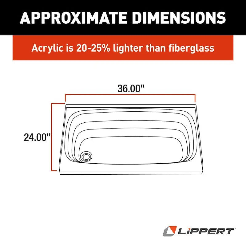 Rectangular Lippert RV Bathtub Standard Tub with Dimensions for Your RV Bathroom