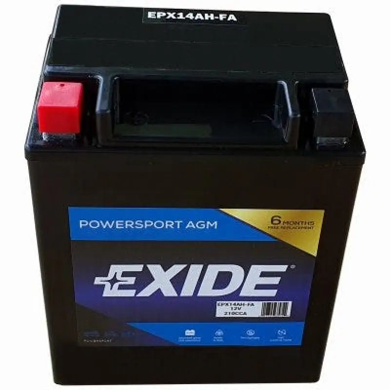 Black powersport AGM battery for motorcycle, fits 20CH-BS Exide Battery model