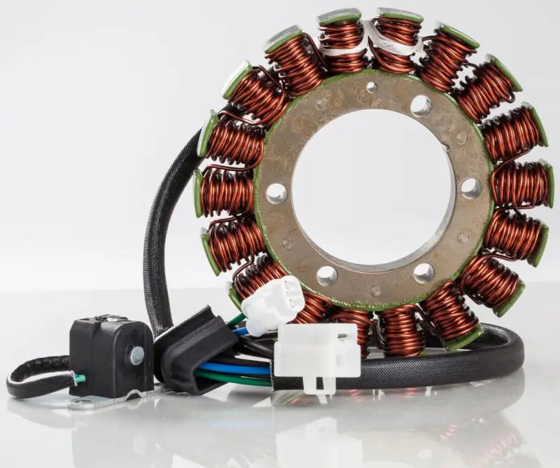 Motorcycle stator with wiring meeting OEM specifications, perfect for RV and truck parts