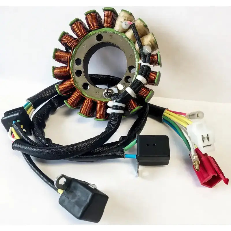 Motorcycle stator Suz with wiring harness meets OEM specs, backed by 1-year warranty