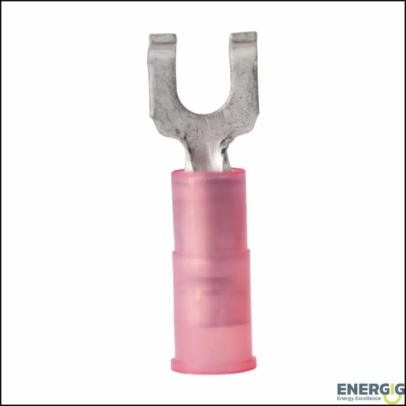 Forked electrical terminal with pink insulation, ancor nylon flanged spade for reliable wiring