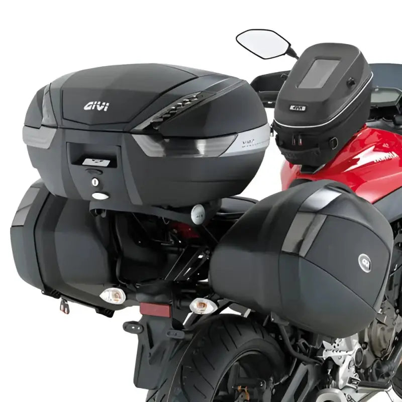 Motorcycle with matte black hard luggage mounting hardware for top case 2118FZ Yam