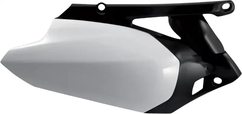 Original factory white black motorcycle side panels for a sleek look