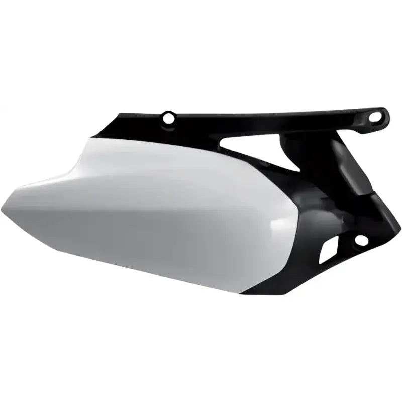 Original factory white black motorcycle side panels for a sleek look