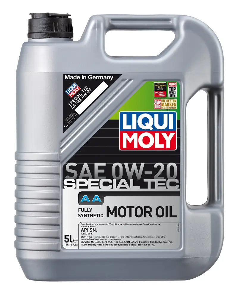 Liqui Moly SAE 0W-20 motor oil in the 2208 Liqui Moly Special Tec AA bottle
