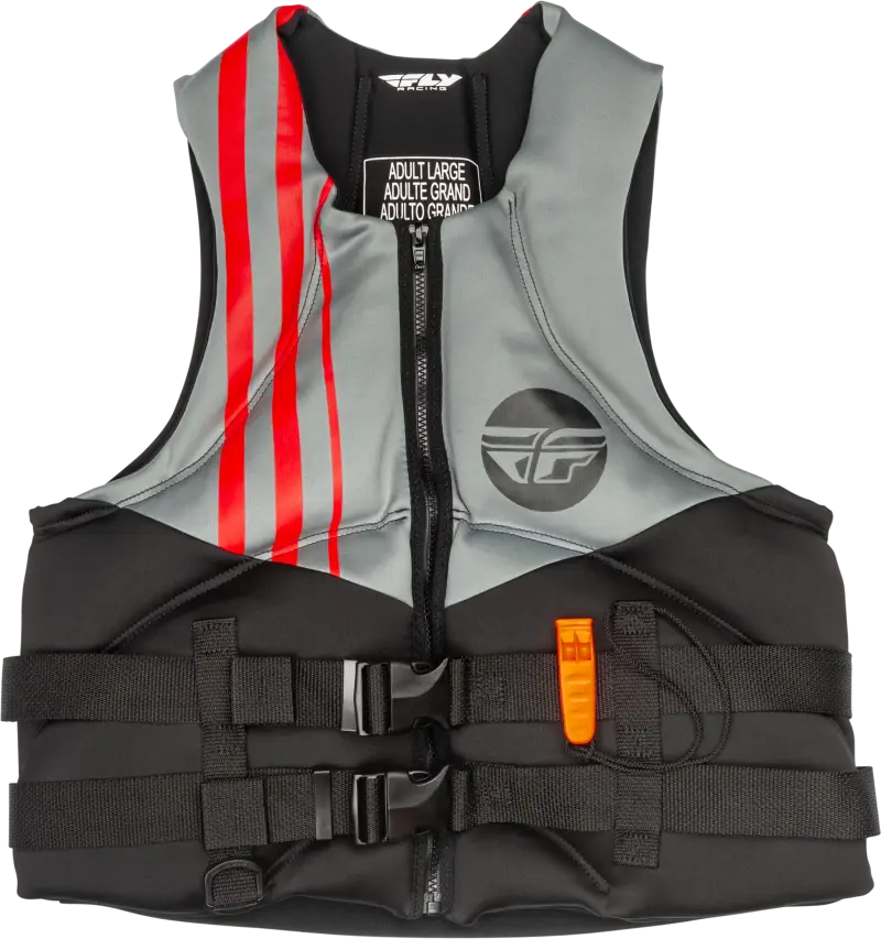 Gray and black neoprene floatation vest with red stripes for Fly Racing 221-30400M