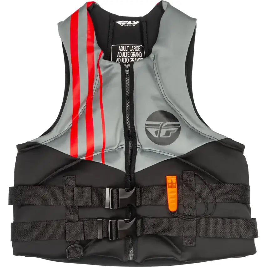 Gray and black neoprene floatation vest with red stripes for Fly Racing 221-30400S