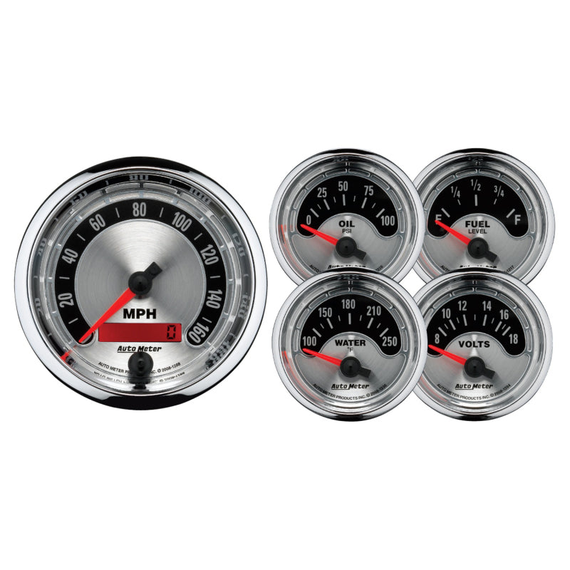 AutoMeter 1202 Autometer American Muscle Kit Box - Elec Speedo/Elec Oil Pressure/Water Temp/Volt/Fuel Level - 1202