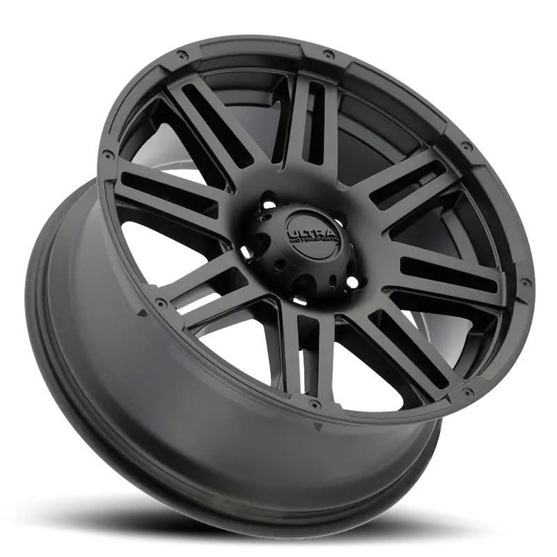Black alloy wheel showing bolt pattern for 226-8950SB+25 Ultra 226 18 X9