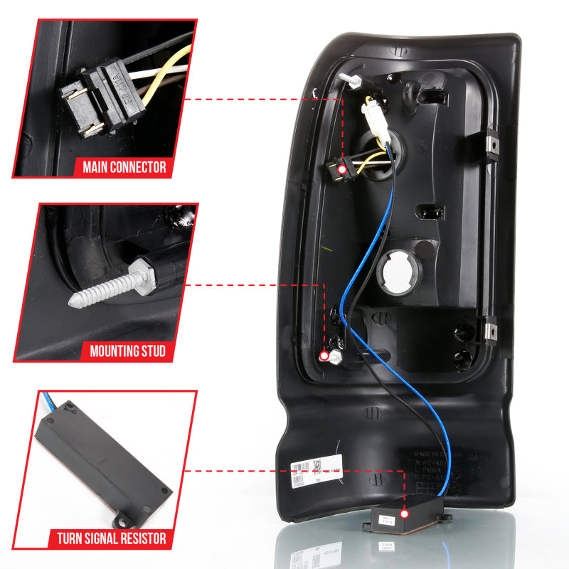 ANZO 311340 ANZO 1994-2001 Dodge Ram 1500 LED Taillights Plank Style Black w/Smoke Lens