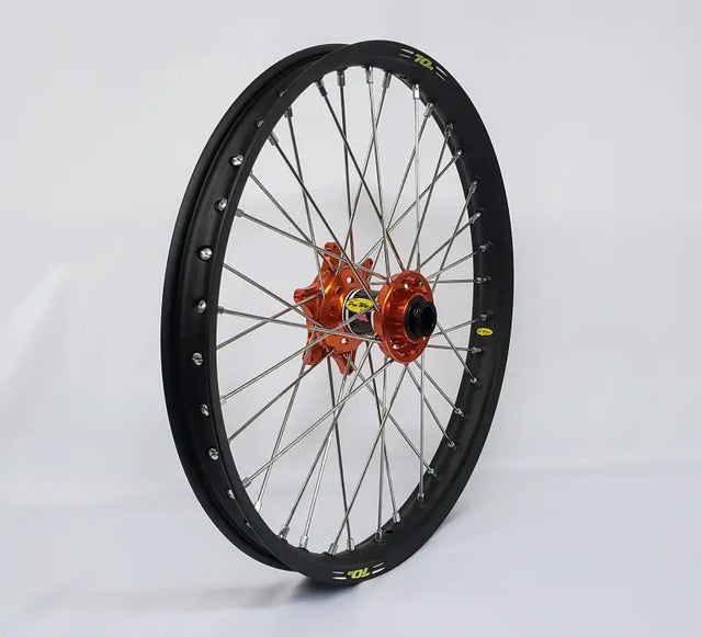 23-3076211 Pro-Wheel Wheel Front 1.40X17 Orange Hub Blk Rim/Sil Spoke/Sil Nipple - RV and Auto Parts
