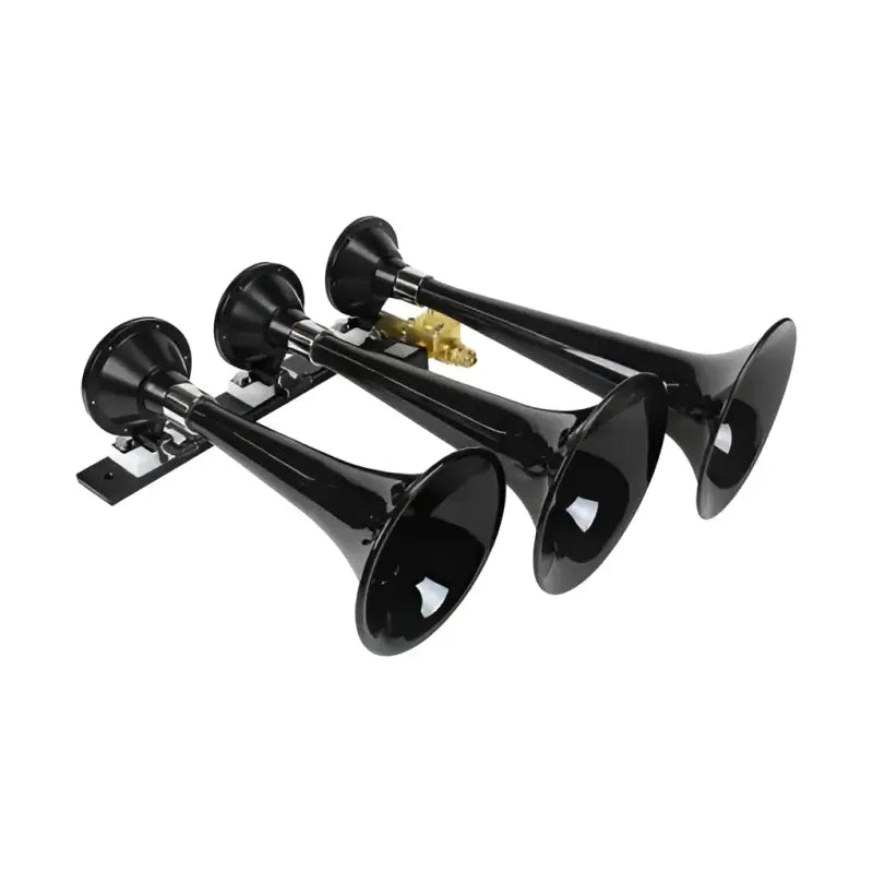 230 Kleinn Auto Triple Train Horn with three powerful black horns for authentic train sound and sturdy construction.