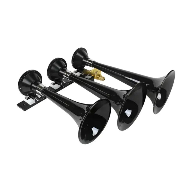 230 Kleinn Auto Triple Train Horn with three powerful black horns for authentic train sound and sturdy construction.