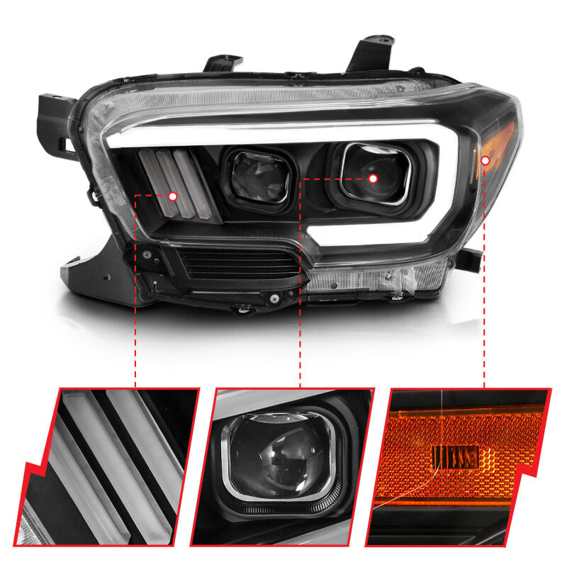 ANZO 111396 ANZO 2016-2017 Toyota Tacoma Projector Headlights w/ Plank Style Switchback Black w/ Amber