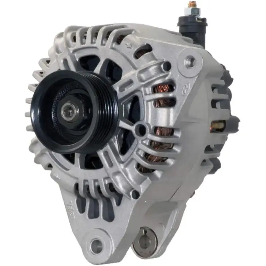 Silver car alternator with black pulley for Remy Intl Domestic Alternator model 23050