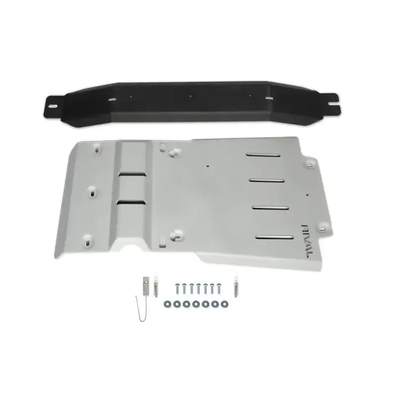 Automotive skid plates and hardware for Rival Aluminum Rear Skid Plate vehicle upgrade