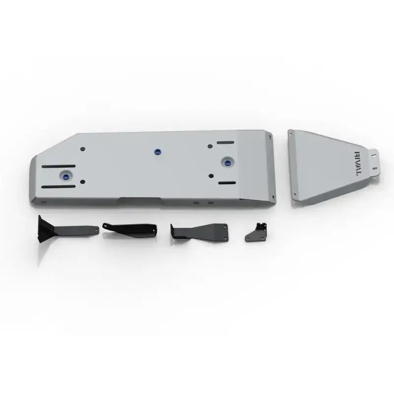 Silver and black rival aluminum skid plate for Toyot vehicle undercarriage protection