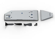 Silver and black rival aluminum skid plate for Toyot vehicle undercarriage protection