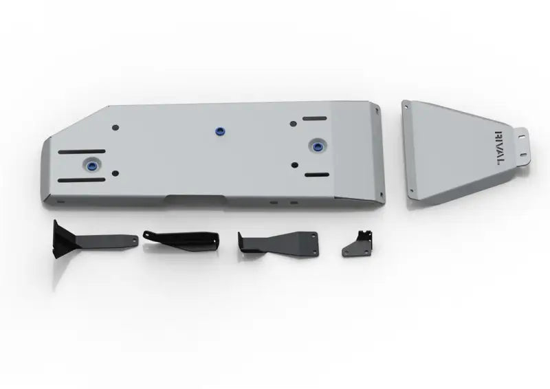 Silver and black rival aluminum skid plate for Toyot vehicle undercarriage protection