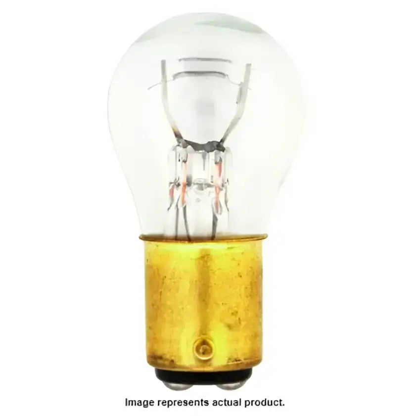 Clear glass light bulb with brass base from 2357.TP Sylvania for long-lasting vehicle’s lighting