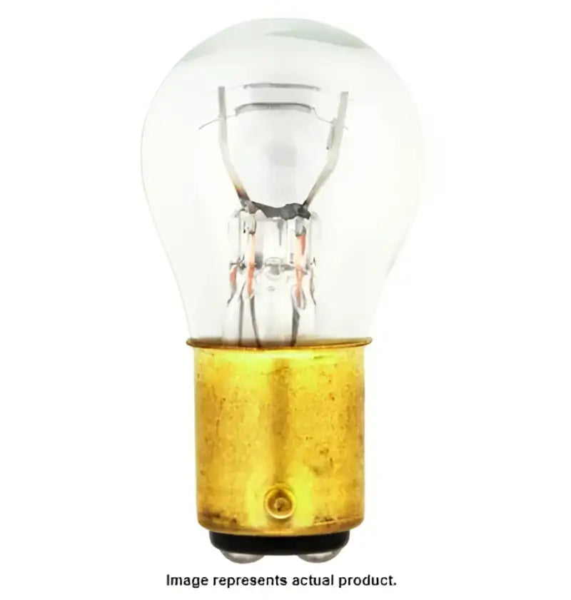 Clear glass light bulb with brass base from 2357.TP Sylvania for long-lasting vehicle’s lighting