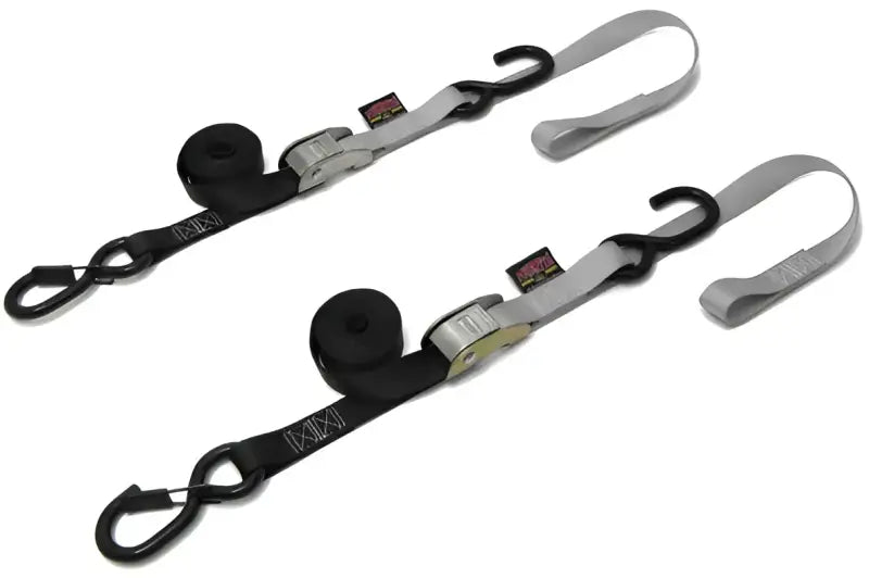 23624-S LOGO Powertye Tie-Down Cam Sec Hook Soft-Tye 1’X6’ Black/Silver Pair - Straps/Tie-Downs