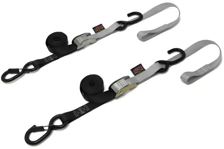 23624-S LOGO Powertye Tie-Down Cam Sec Hook Soft-Tye 1’X6’ Black/Silver Pair - Straps/Tie-Downs