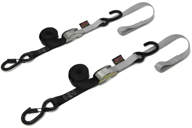 23624-S LOGO Powertye Tie-Down Cam Sec Hook Soft-Tye 1’X6’ Black/Silver Pair - Straps/Tie-Downs