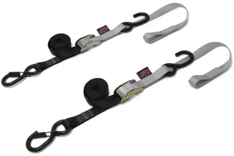 23624-S LOGO Powertye Tie-Down Cam Sec Hook Soft-Tye 1’X6’ Black/Silver Pair - Straps/Tie-Downs