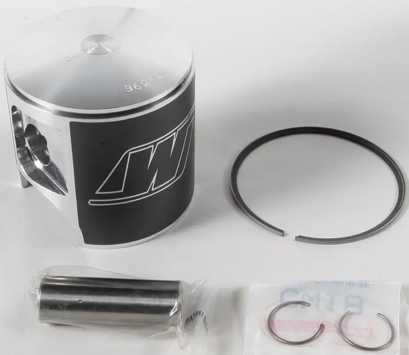 Silver and black piston M07700 Formula Plus with wrist pin, circlips, and piston ring