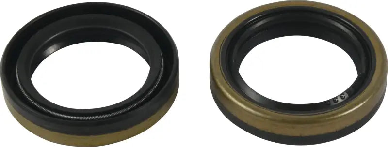 Two circular oil seals with black rubber and metallic casings for crankshaft bearing seal kit