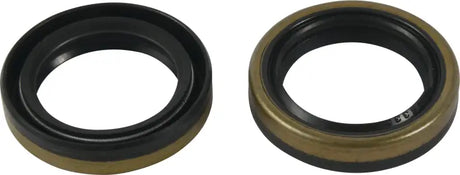 Two circular oil seals with black rubber and metallic casings for crankshaft bearing seal kit