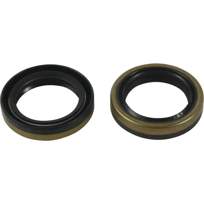 Two circular oil seals with black rubber and metallic casings for crankshaft bearing seal kit