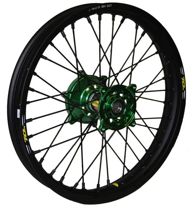 24-2105222 Pro-Wheel Wheel Rear 1.85X19 Green Hub Blk Rim/Blk Spoke/Blk Nipple - RV and Auto Parts