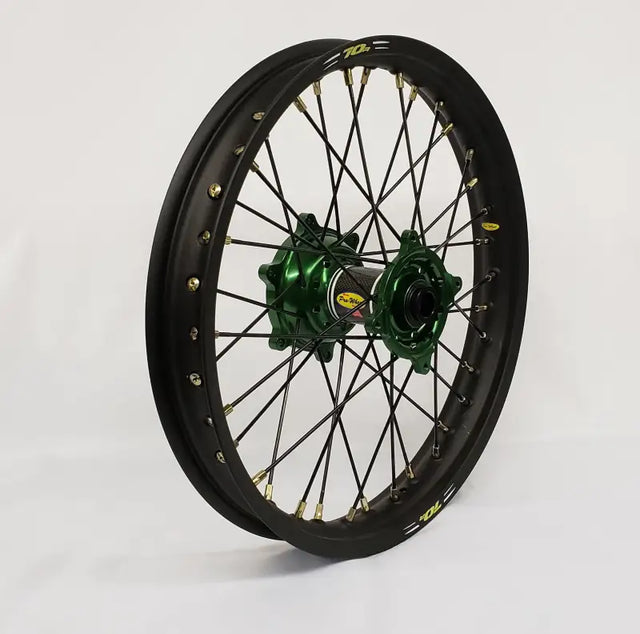 24-2105224 Pro-Wheel Wheel Rear 1.85X19 Green Hub Blk Rim/Blk Spoke/Gld Nipple - RV and Auto Parts