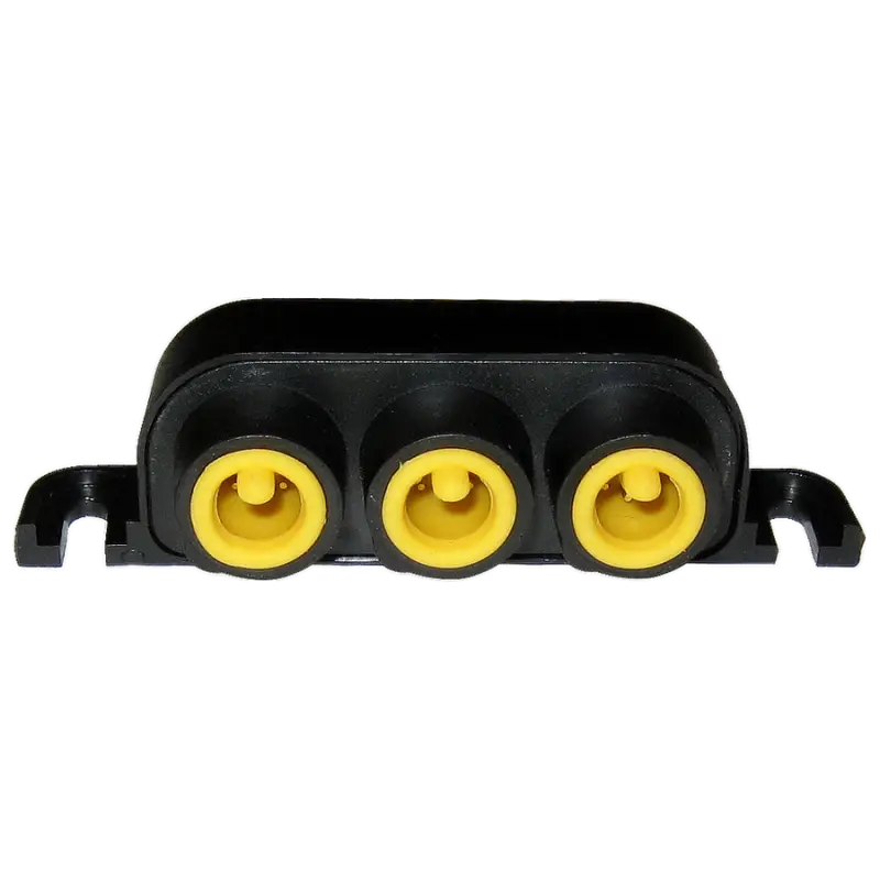 Black Gemeco Simnet T-Joiner 3-Way with three yellow ports for easy connections