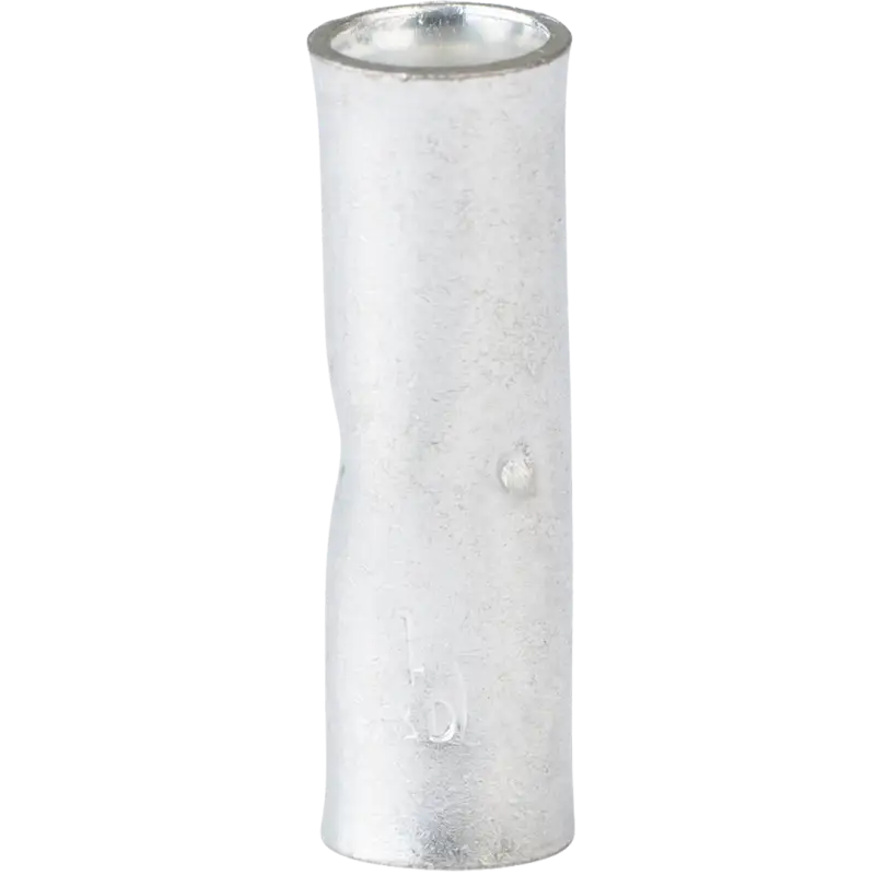Silver-colored metal cylinder of Ancor Tinned Butt Connector #4 25Pc pack