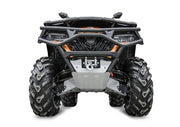 Front view of ATV with winch and large tread tires, Rival Powersports USA gear