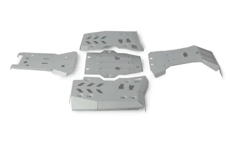 Gray metal Rival Powersports USA skid plates with cutouts for Powersports USA vehicles