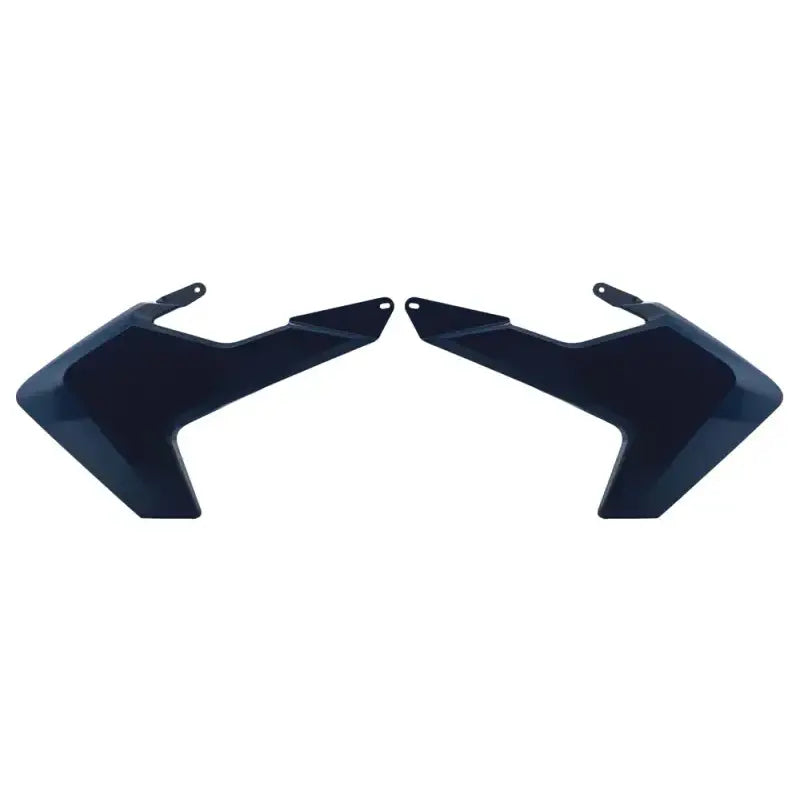 Dark blue motorcycle radiator shrouds showing two sleek fairings for radiators