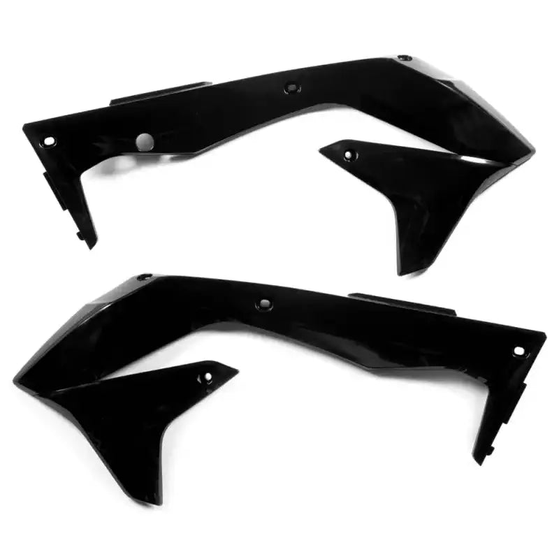 Black plastic radiator shrouds for motorcycle, exact OEM quality, perfect fit