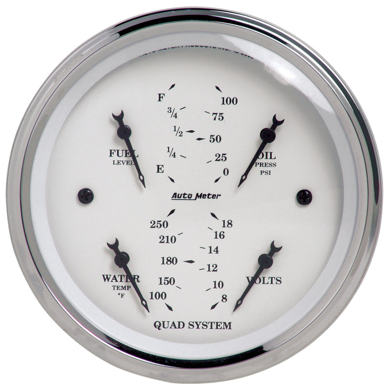AutoMeter 1612 Autometer Old Tyme White 3-3/8in Short Sweep Electric Quad Gauge-Oil Press 0-100 PSI/Water Temp100- - 1612
