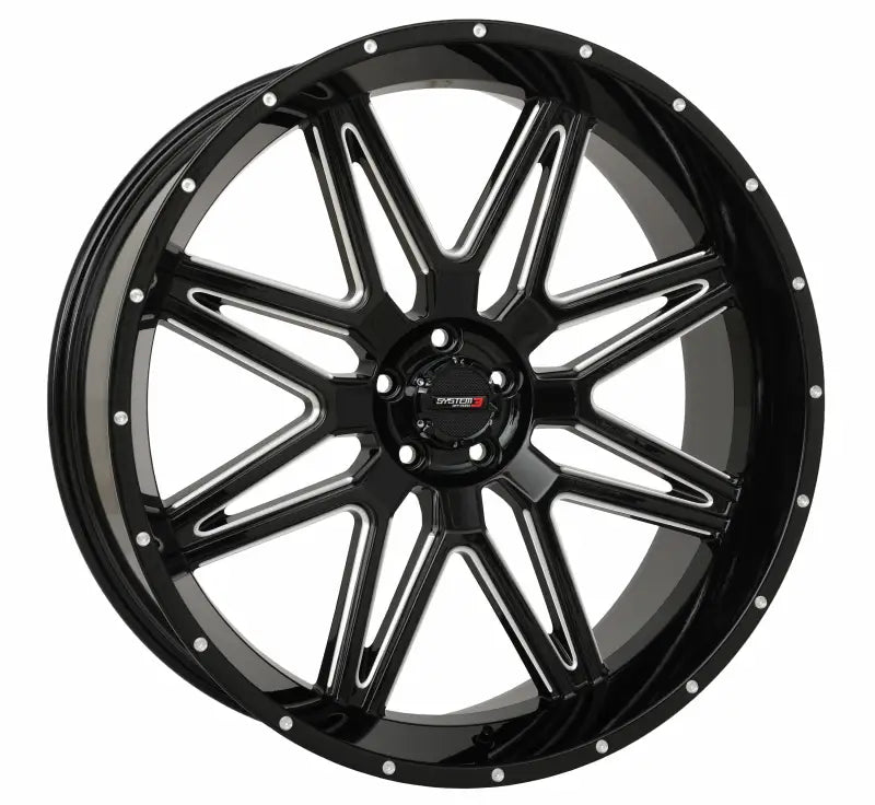 24S3-7255 System 3 St7 Wheel 24X9 5+4 (0Mm) 5/4.5 Gloss Black Milled - RV and Auto Parts