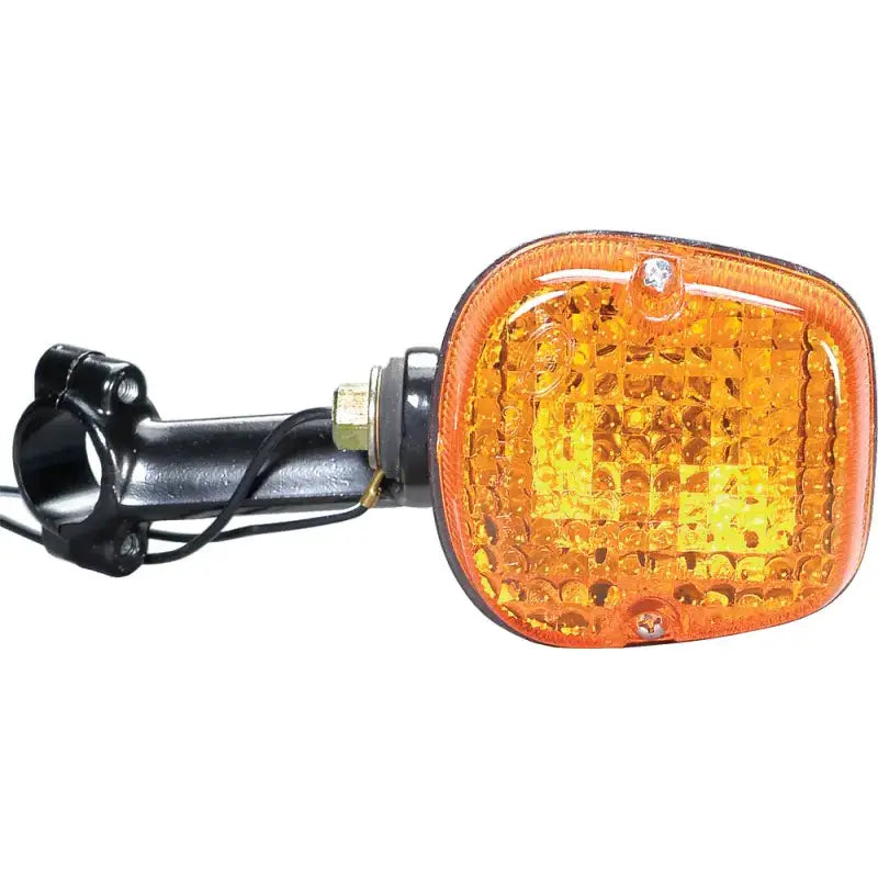 Amber rectangular turn signal assembly with black bracket for K&S 25-1161 Front Right