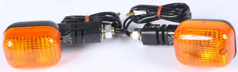 Orange motorcycle turn signals with wiring for approved universal turn lights
