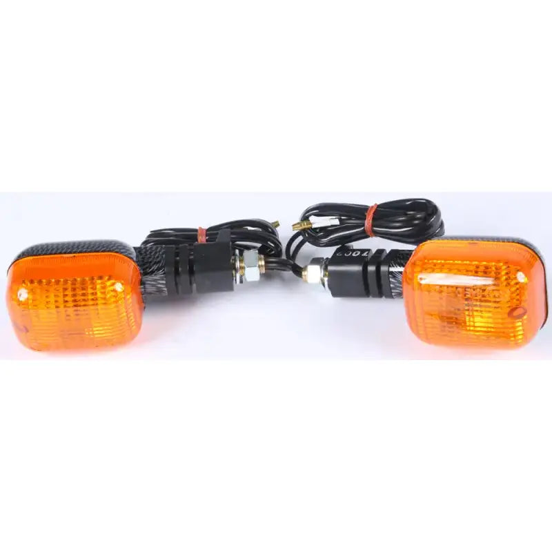 Orange motorcycle turn signals with wiring for approved universal turn lights
