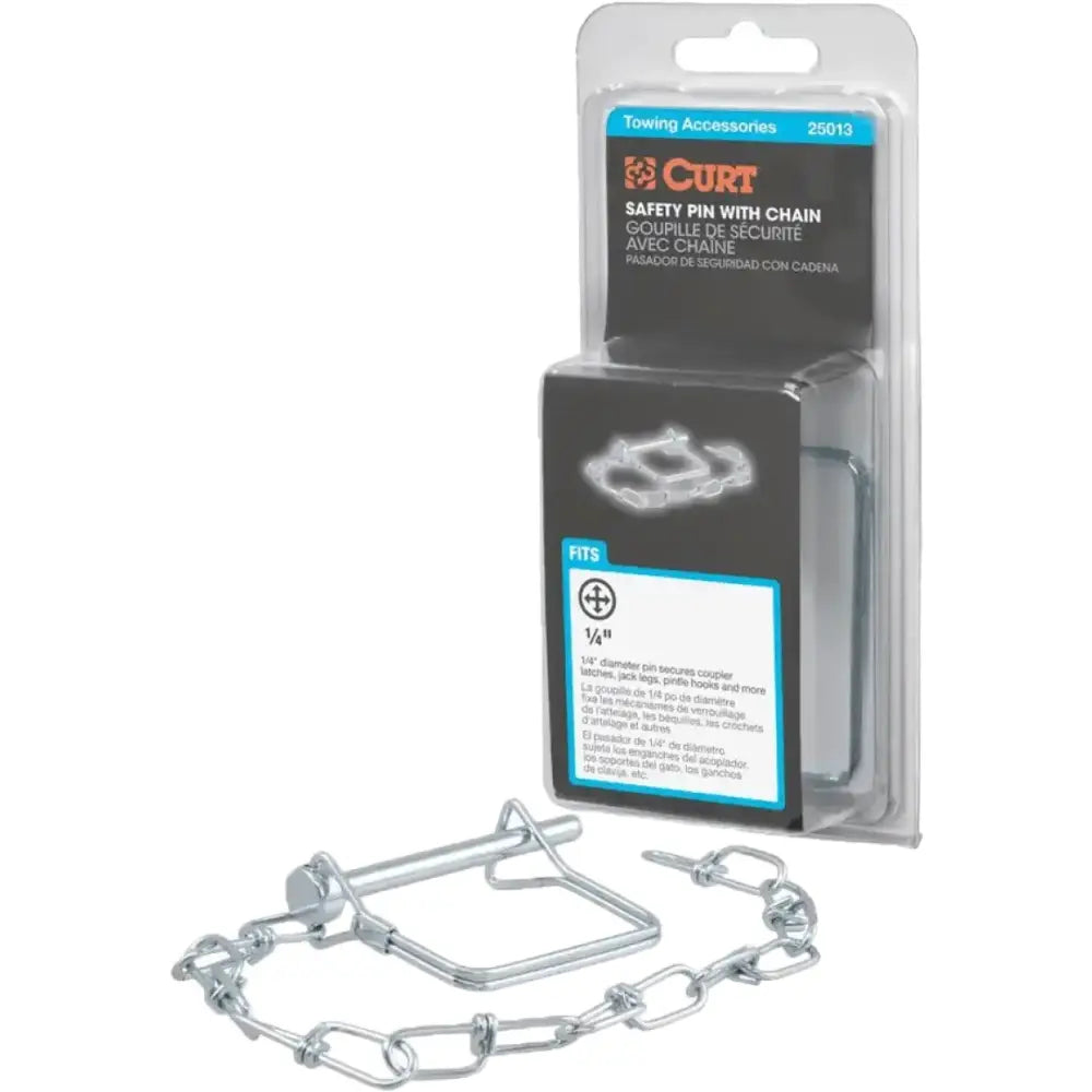 25013 Curt 1/4 Inch Safety Pin With 12 Inch Chain 2-3/4 Inch Pin Length - RV and Auto Parts