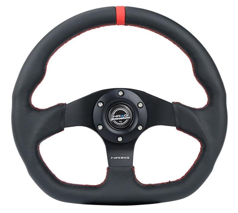 NRG RST-024MB-R-RD NRG Reinforced Steering Wheel (320mm) Sport Leather Flat Bottom w/ Red Center Mark/ Red Stitching