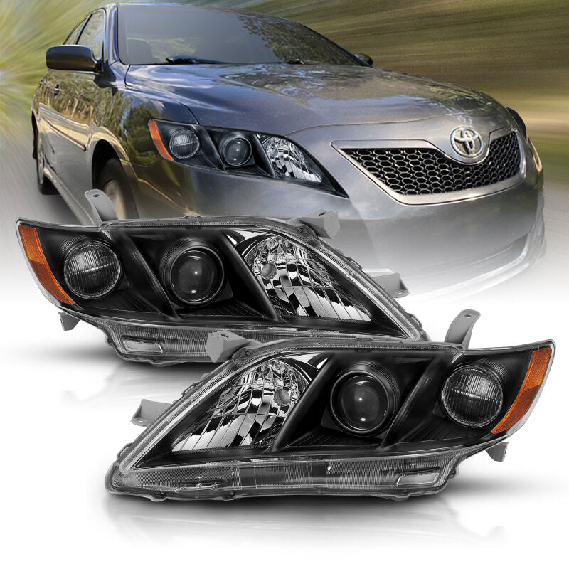 ANZO 121539 ANZO 2007-2011 Toyota Camry Projector Headlight Black Amber